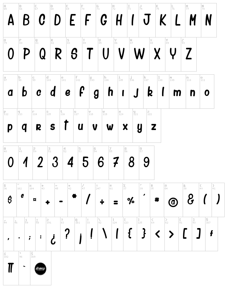 Cameltoe Kalypse font map